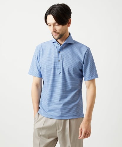 MNKJF70180 MICHEL KLEIN HOMME 《日本製》チドリ柄半袖ポロシャツ
