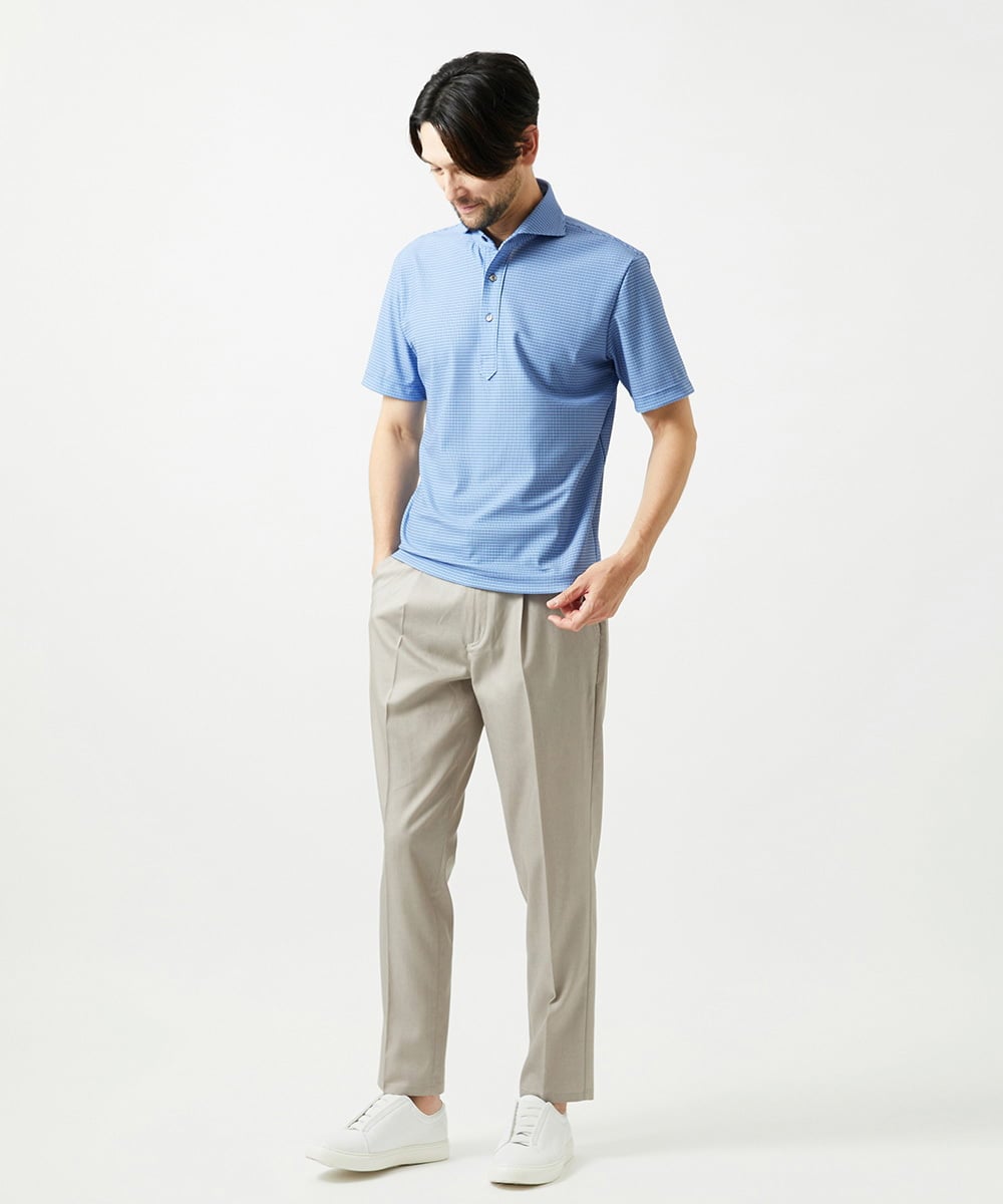 MNKJF70180 MICHEL KLEIN HOMME(ミッシェルクラン オム) 《日本製》チドリ柄半袖ポロシャツ ブルー