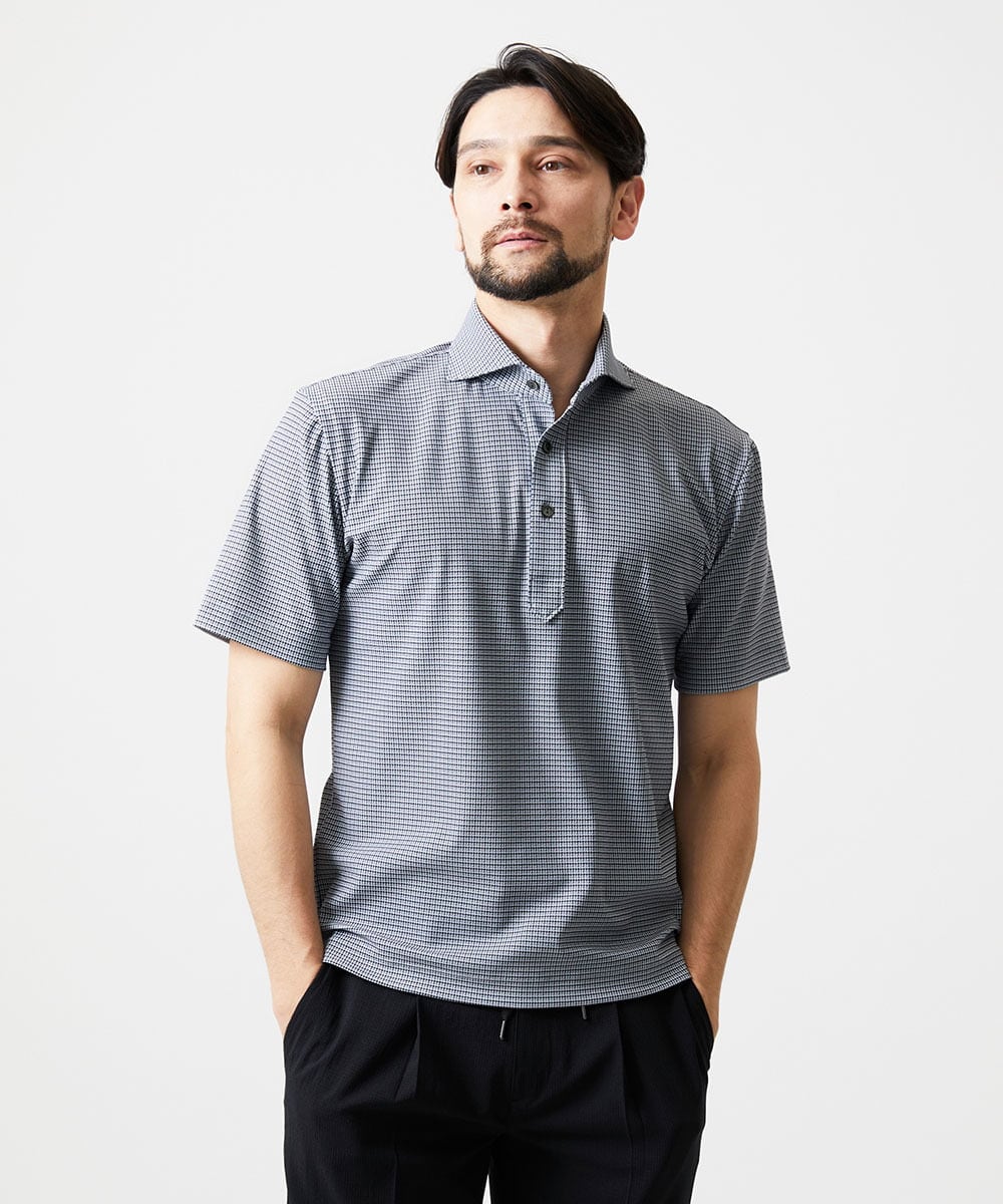 MNKJF70180 MICHEL KLEIN HOMME(ミッシェルクラン オム) 《日本製》チドリ柄半袖ポロシャツ ダークグレー