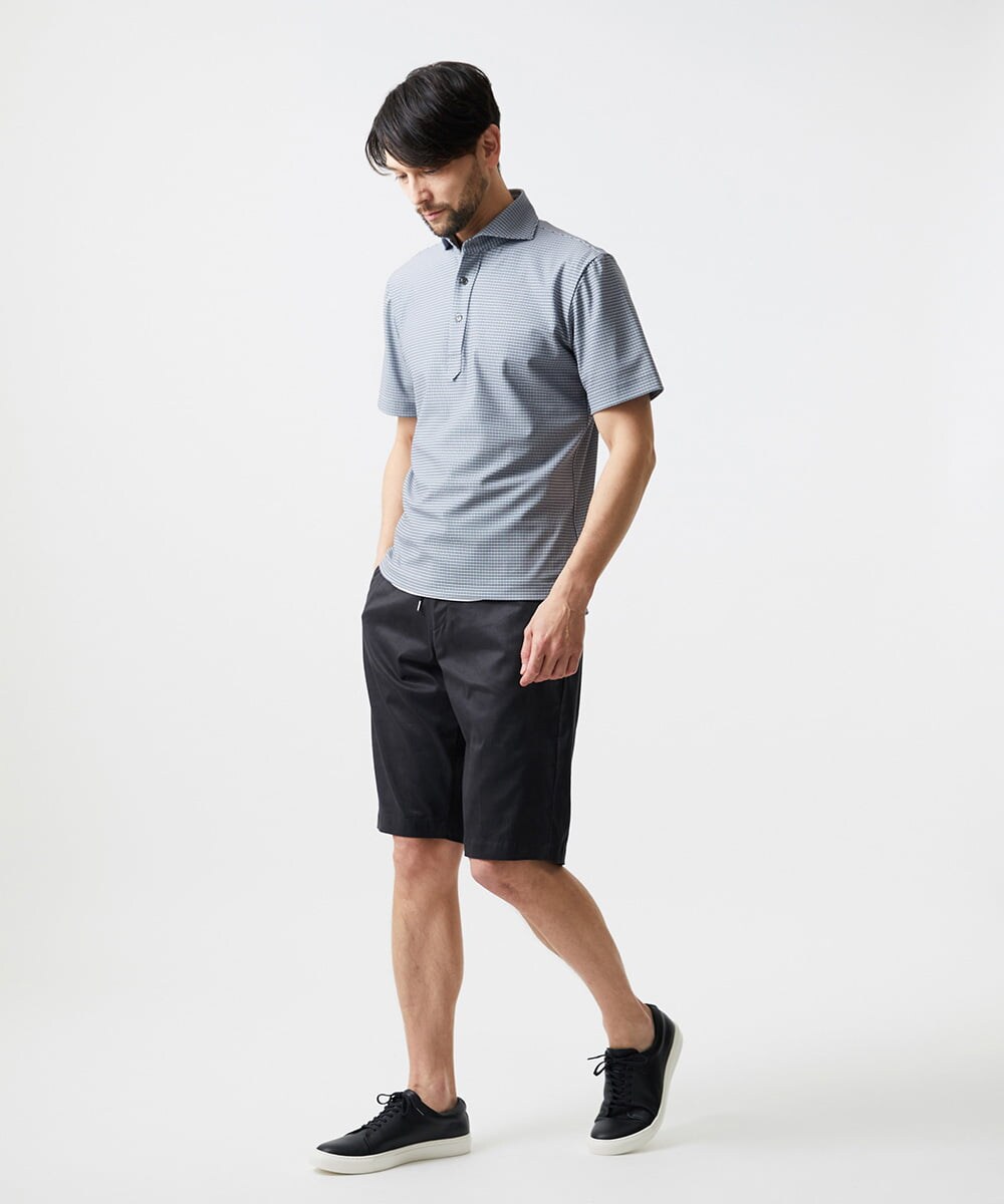 MNKJF70180 MICHEL KLEIN HOMME(ミッシェルクラン オム) 《日本製》チドリ柄半袖ポロシャツ ダークグレー