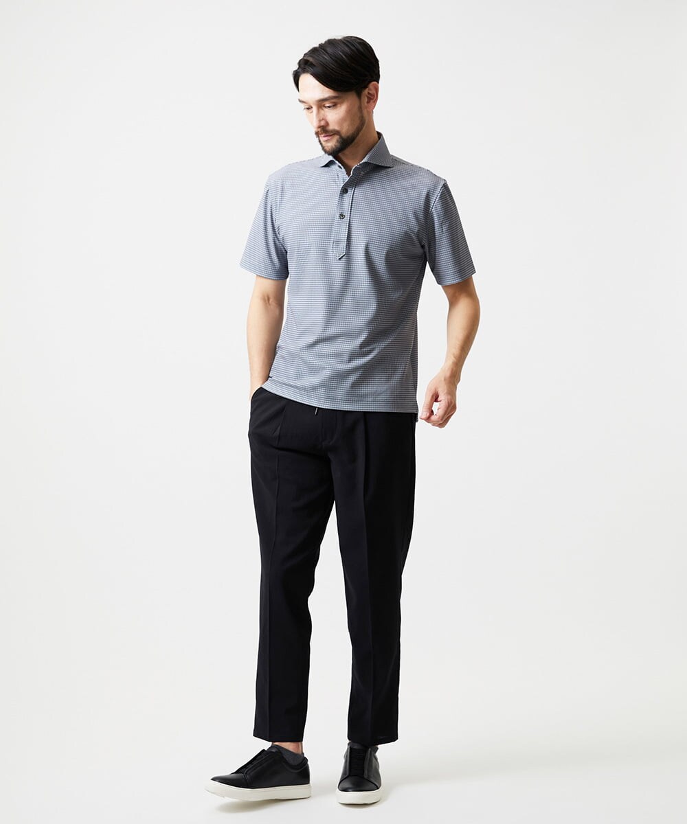 MNKJF70180 MICHEL KLEIN HOMME(ミッシェルクラン オム) 《日本製》チドリ柄半袖ポロシャツ ダークグレー