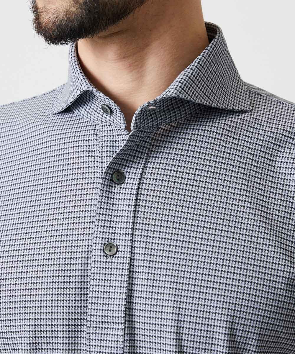 MNKJF70180 MICHEL KLEIN HOMME(ミッシェルクラン オム) 《日本製》チドリ柄半袖ポロシャツ ダークグレー