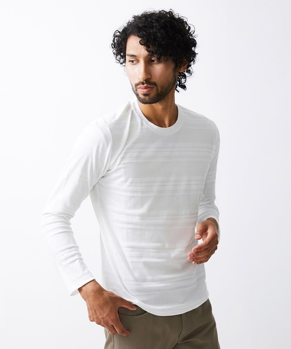 MNKJS05130 MICHEL KLEIN HOMME(ミッシェルクラン オム) 《日本製》ボーダークルーネックカットソー ホワイト(90)