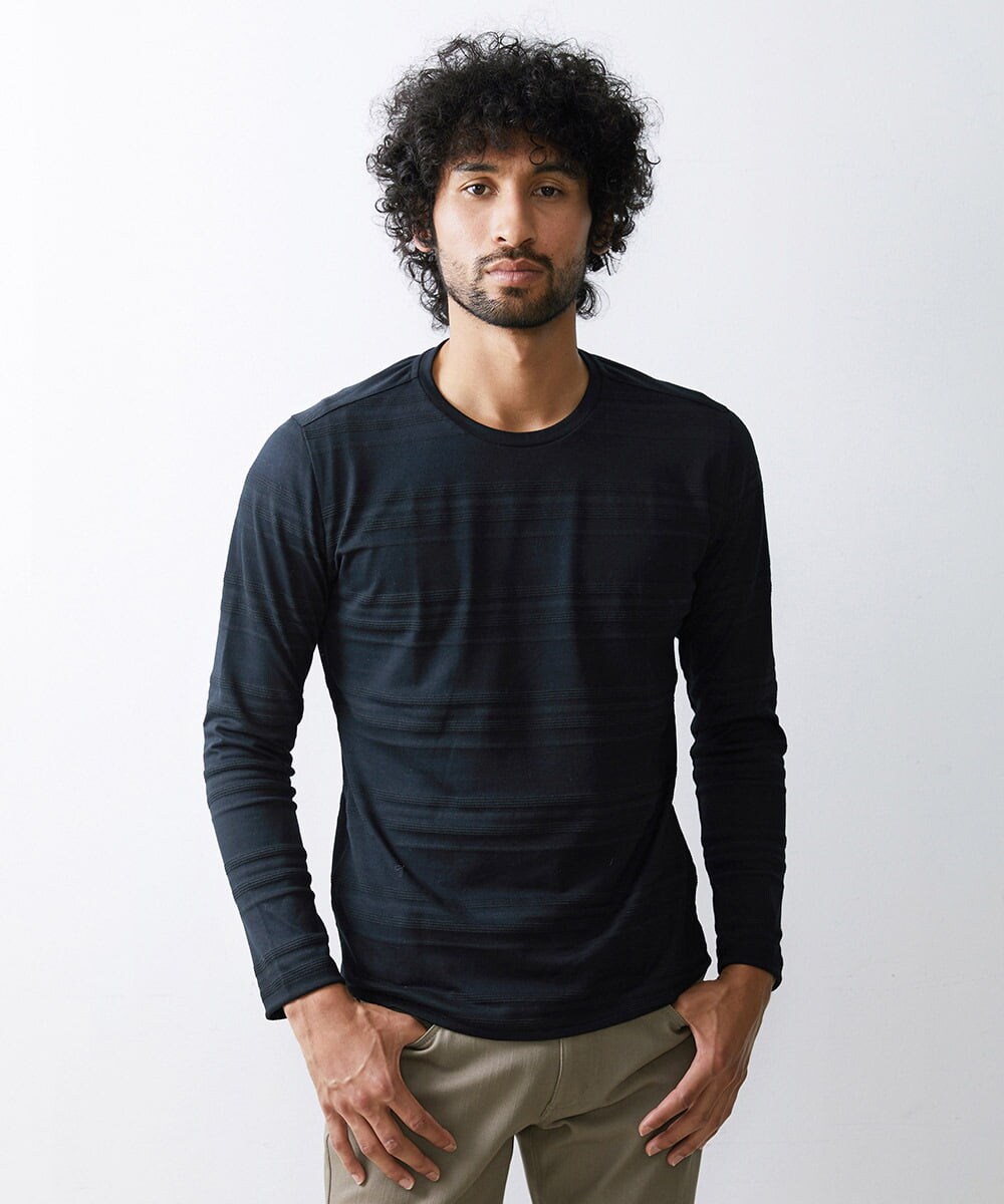MNKJS05130 MICHEL KLEIN HOMME(ミッシェルクラン オム) 《日本製》ボーダークルーネックカットソー ブラック(94)