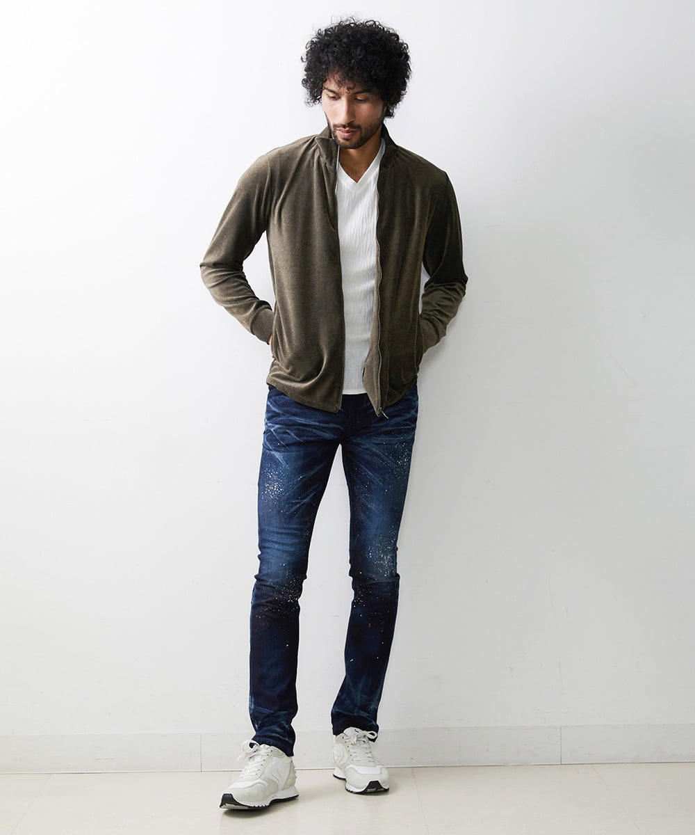 MNKJS07250 MICHEL KLEIN HOMME(ミッシェルクラン オム) ベロアスタンドカーディガン ベージュ