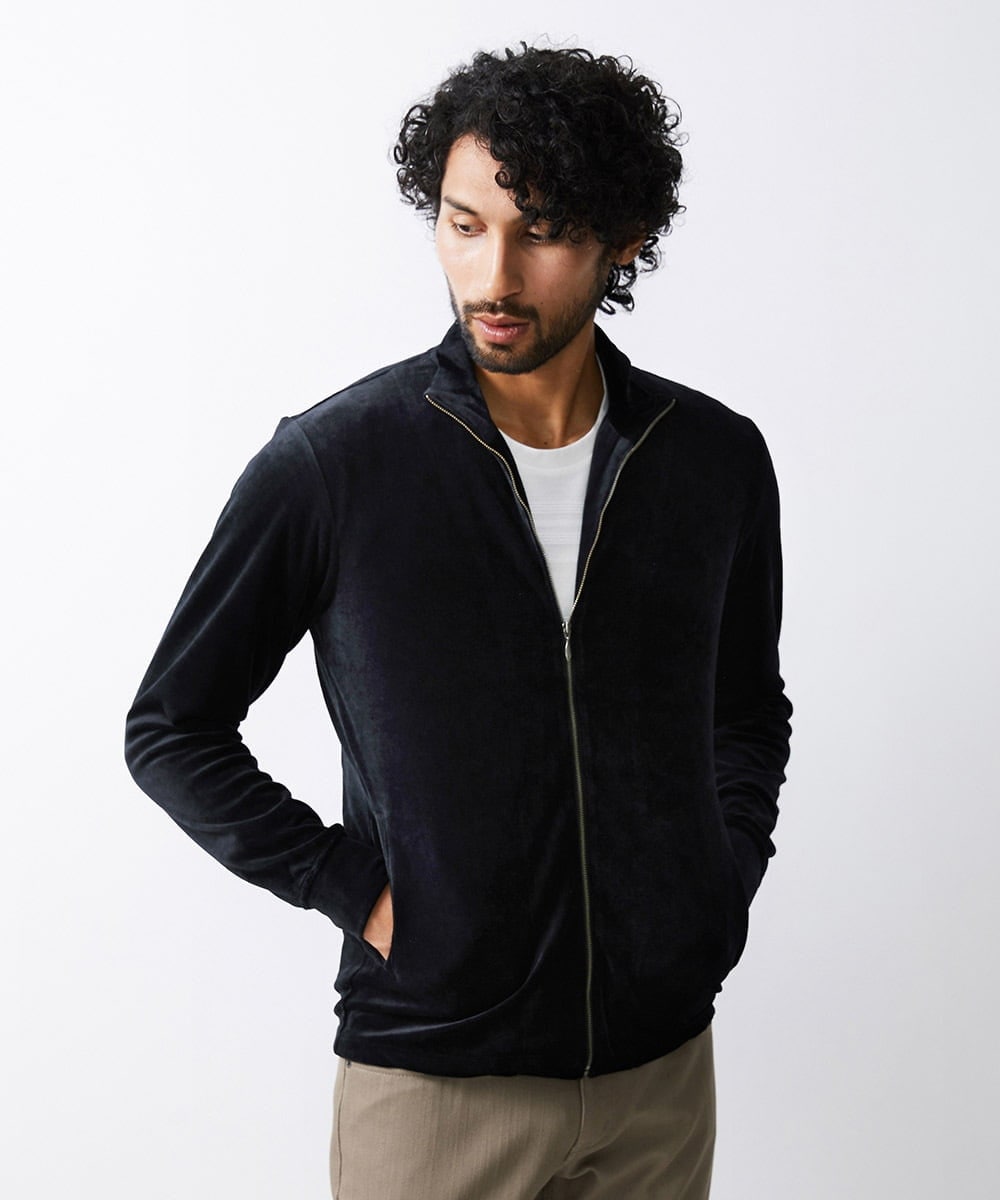 MNKJS07250 MICHEL KLEIN HOMME(ミッシェルクラン オム) ベロアスタンドカーディガン ブラック(94)