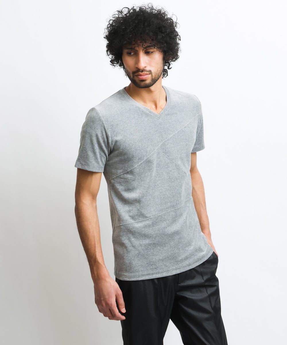 MNKJS17130 MICHEL KLEIN HOMME(ミッシェルクラン オム) 《日本製》ベロアVネックカットソー ライトグレー(91)