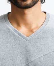 MNKJS17130 MICHEL KLEIN HOMME(ミッシェルクラン オム) 《日本製》ベロアVネックカットソー ライトグレー(91)