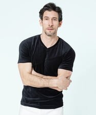 MNKJS17130 MICHEL KLEIN HOMME(ミッシェルクラン オム) 《日本製》ベロアVネックカットソー ブラック(94)