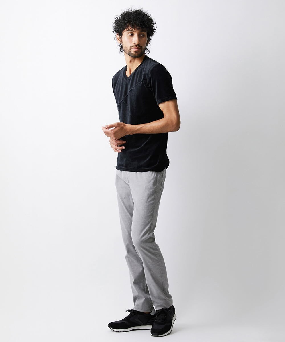 MNKJS17130 MICHEL KLEIN HOMME(ミッシェルクラン オム) 《日本製》ベロアVネックカットソー ブラック(94)
