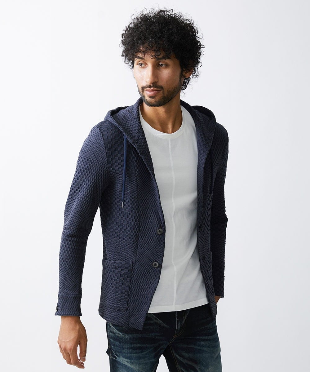 MNKJS33270 MICHEL KLEIN HOMME(ミッシェルクラン オム) ジオメトリックジャガードパーカー ネイビー(57)