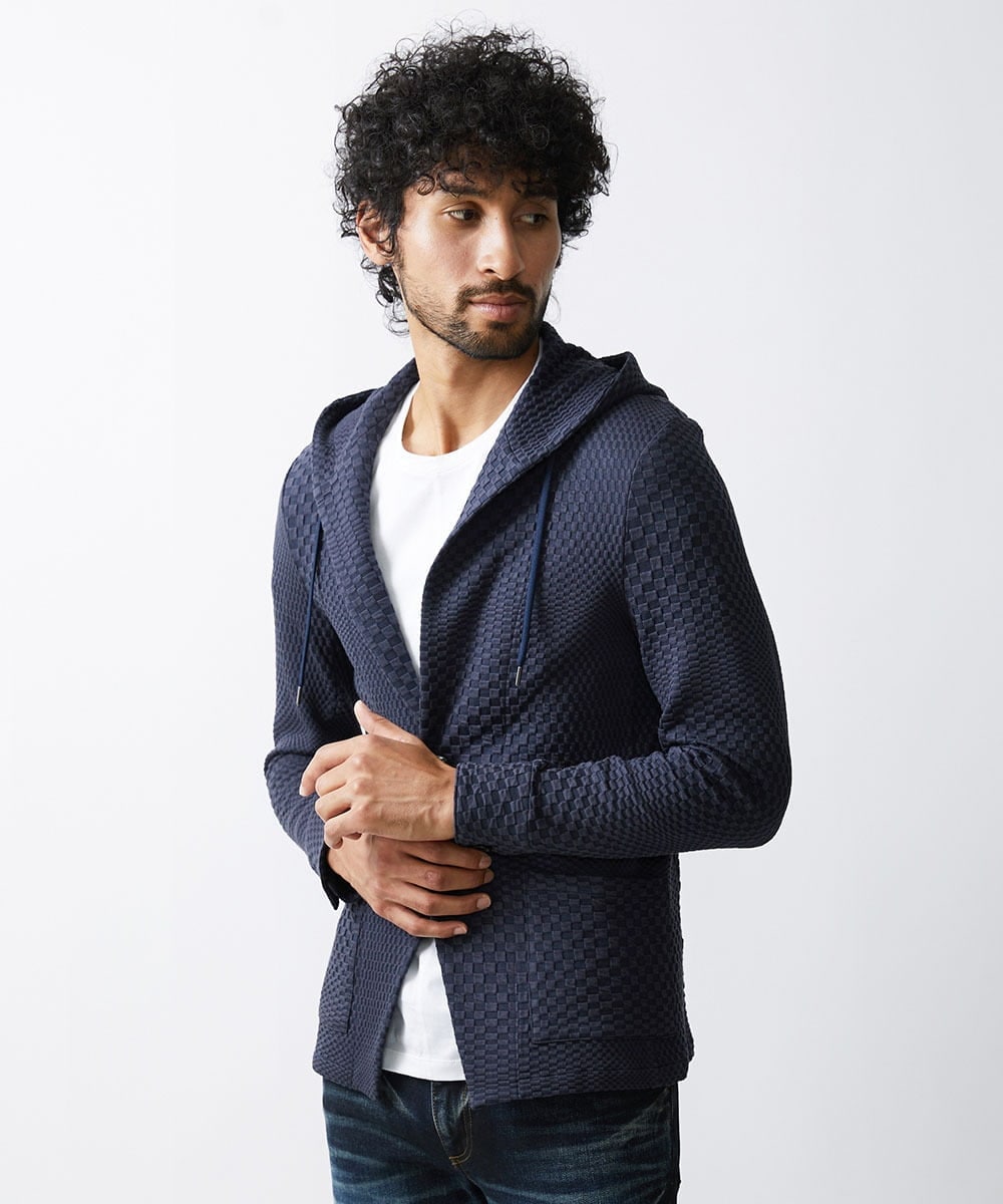 MNKJS33270 MICHEL KLEIN HOMME(ミッシェルクラン オム) ジオメトリックジャガードパーカー ネイビー(57)