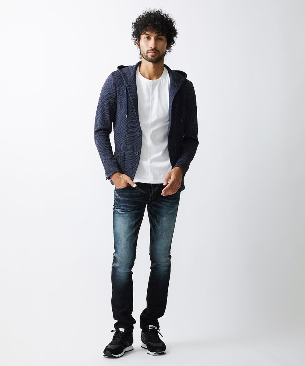MNKJS33270 MICHEL KLEIN HOMME(ミッシェルクラン オム) ジオメトリックジャガードパーカー ネイビー(57)