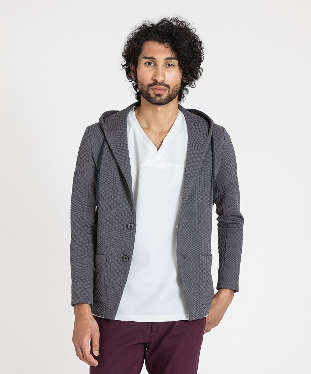 MNKJS33270 MICHEL KLEIN HOMME(ミッシェルクラン オム) ジオメトリックジャガードパーカー グレー(92)