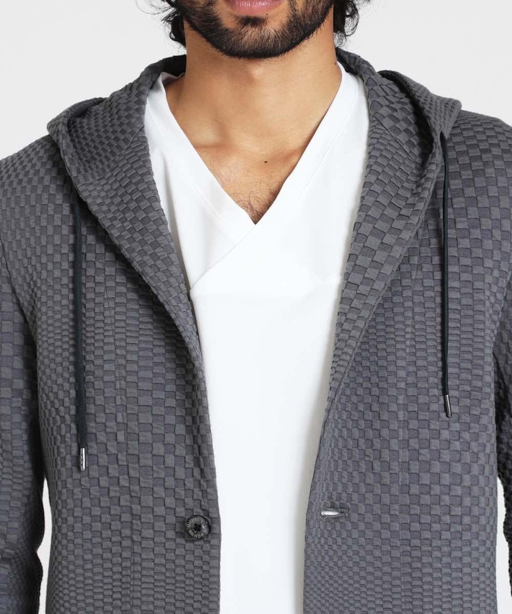 MNKJS33270 MICHEL KLEIN HOMME(ミッシェルクラン オム) ジオメトリックジャガードパーカー グレー(92)