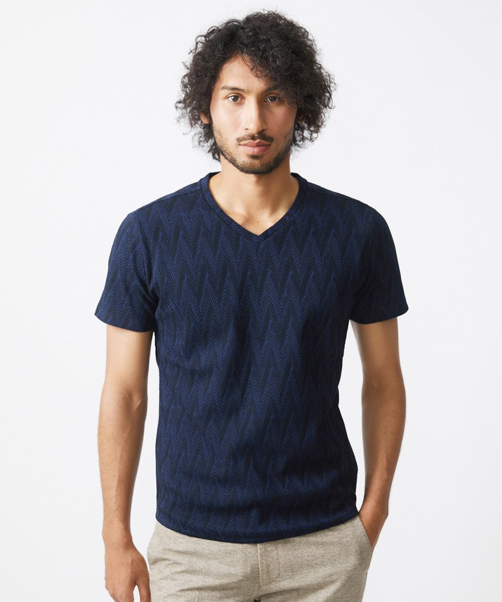 MNKJX50130 MICHEL KLEIN HOMME(ミッシェルクラン オム) 《日本製》ウェーブリンクス半袖カットソー ネイビー