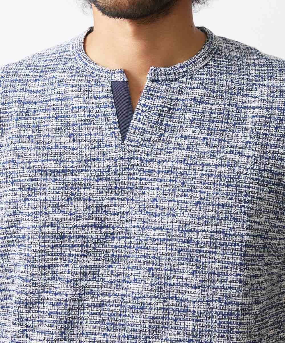 MNKJX55170 MICHEL KLEIN HOMME(ミッシェルクラン オム) スラブツイード半袖カットソー ブルー