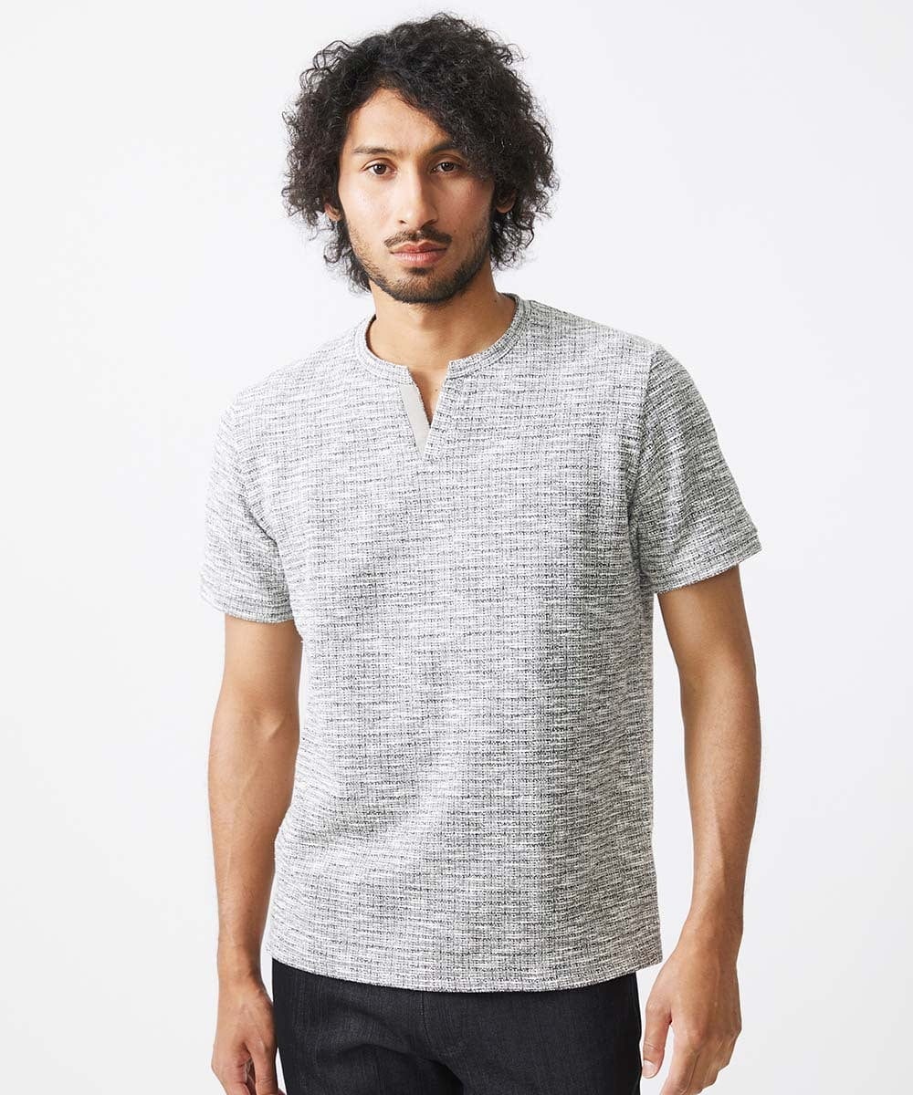 MNKJX55170 MICHEL KLEIN HOMME(ミッシェルクラン オム) スラブツイード半袖カットソー ライトグレー