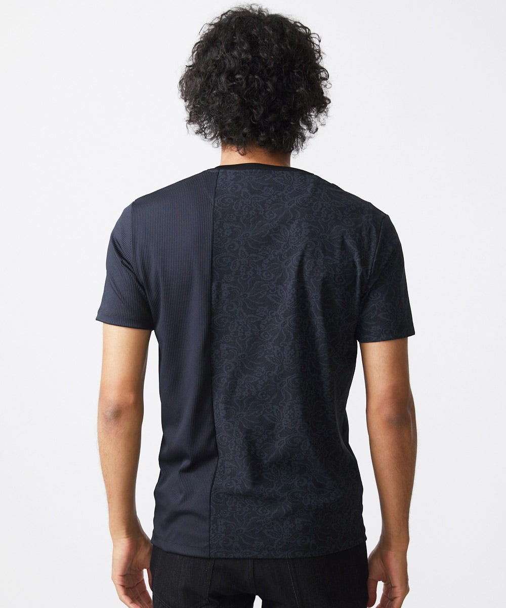 MNKJX74210 MICHEL KLEIN HOMME(ミッシェルクラン オム) 切り替えリブ半袖カットソー ブラック