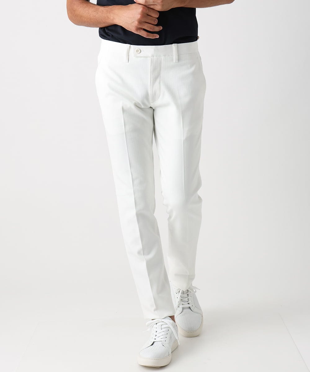 MNLAC61230 MICHEL KLEIN HOMME(ミッシェルクラン オム) プレビアへリンボンスラックスパンツ 撥水 ホワイト