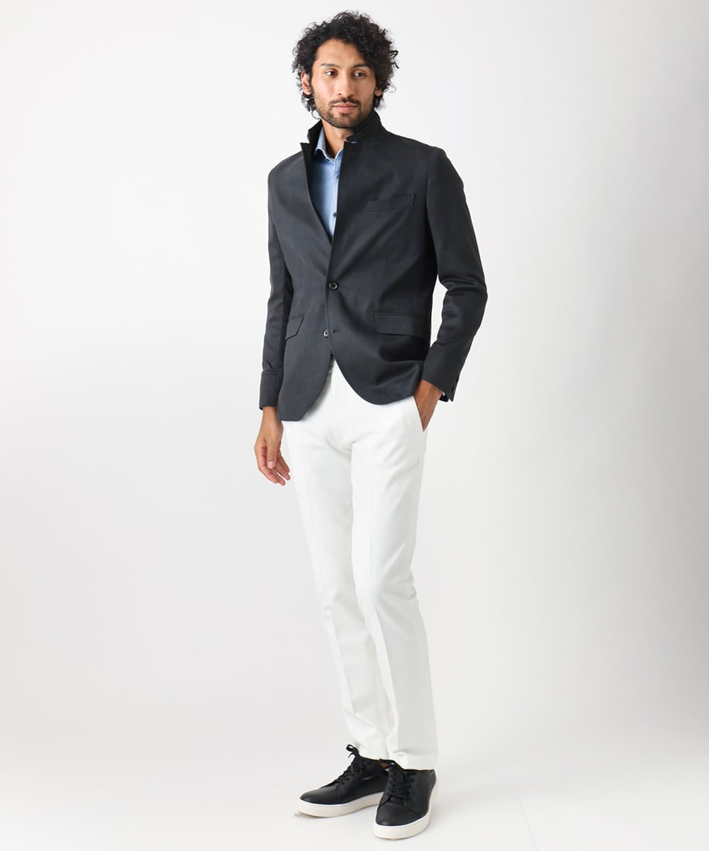 MNLAC61230 MICHEL KLEIN HOMME(ミッシェルクラン オム) プレビアへリンボンスラックスパンツ 撥水 ホワイト