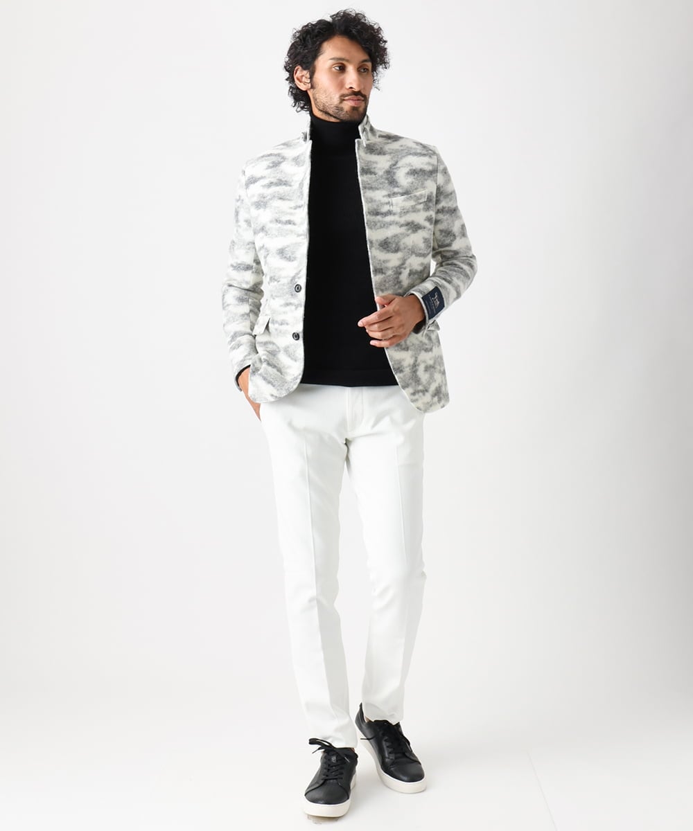 MNLAC61230 MICHEL KLEIN HOMME(ミッシェルクラン オム) プレビアへリンボンスラックスパンツ 撥水 ホワイト