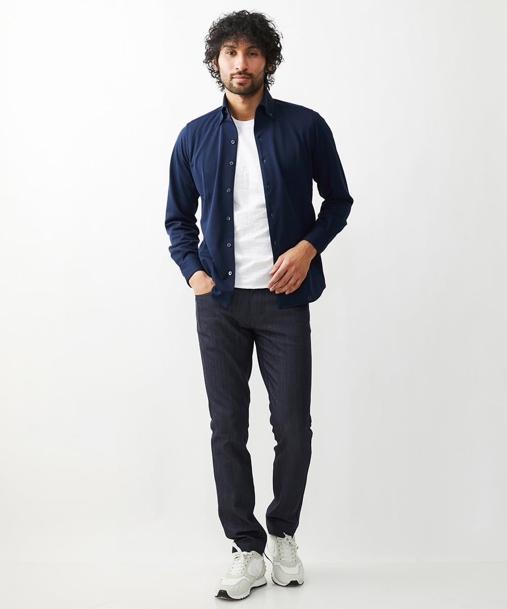 MNLAD50170 MICHEL KLEIN HOMME(ミッシェルクラン オム) 【撥水】プレビアシャンブレー5ポケットパンツ ネイビー