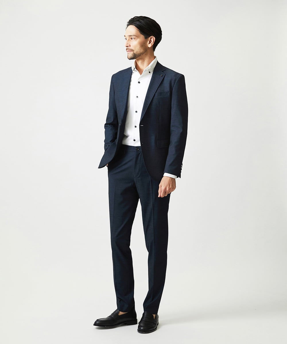 MNLAG03230 MICHEL KLEIN HOMME(ミッシェルクラン オム) 【セットアップ】オックスストレッチスラックスパンツ ネイビー