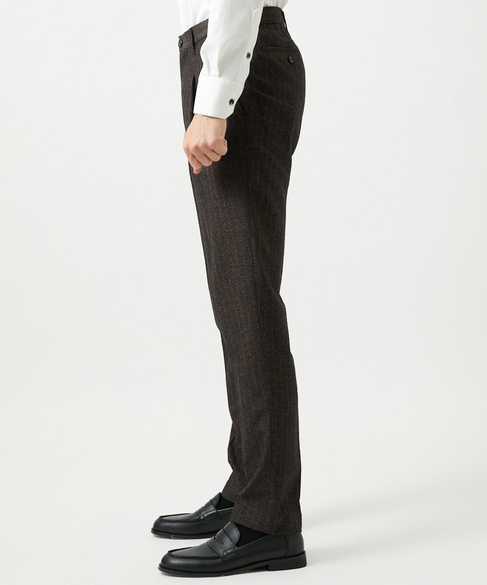 MNLAI53270 MICHEL KLEIN HOMME(ミッシェルクラン オム) ストライプ柄ウールコットンスラックスパンツ ブラウン