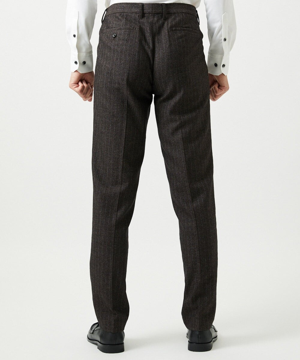 MNLAI53270 MICHEL KLEIN HOMME(ミッシェルクラン オム) ストライプ柄ウールコットンスラックスパンツ ブラウン