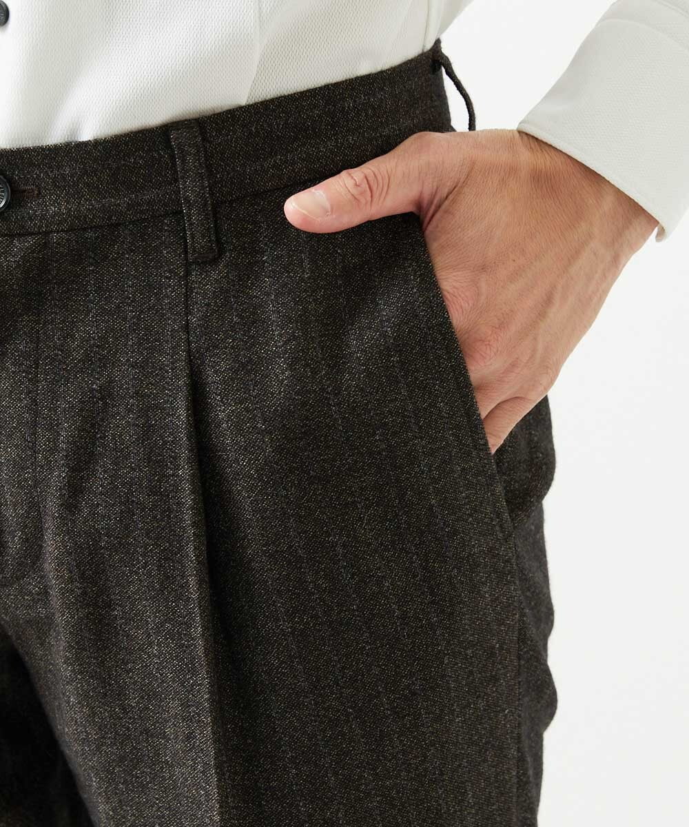 MNLAI53270 MICHEL KLEIN HOMME(ミッシェルクラン オム) ストライプ柄ウールコットンスラックスパンツ ブラウン
