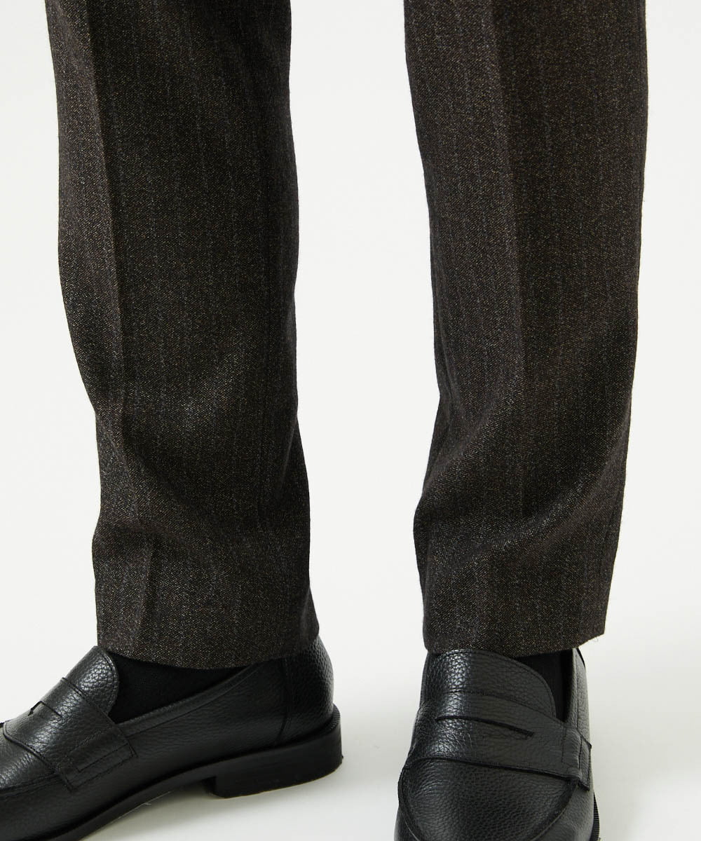MNLAI53270 MICHEL KLEIN HOMME(ミッシェルクラン オム) ストライプ柄ウールコットンスラックスパンツ ブラウン