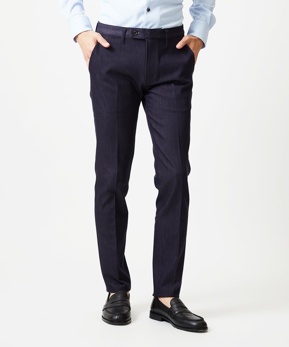 MNLAI55210 MICHEL KLEIN HOMME(ミッシェルクラン オム) 【撥水】プレビアシャンブレースラックスパンツ ネイビー