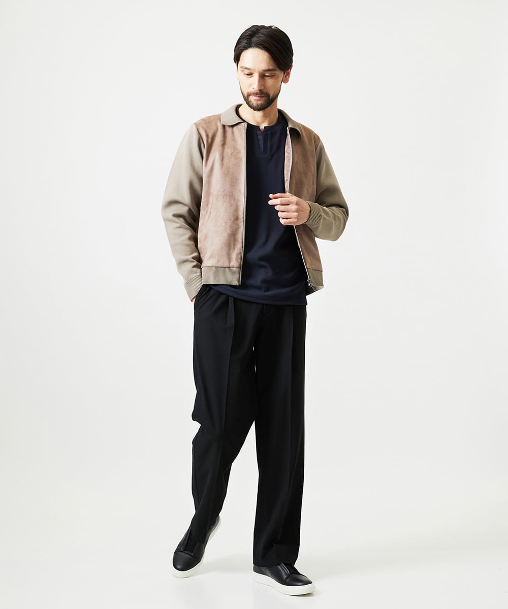 MNLAI59250 MICHEL KLEIN HOMME(ミッシェルクラン オム) ウール調ジャージワイドスラックスパンツ ブラック