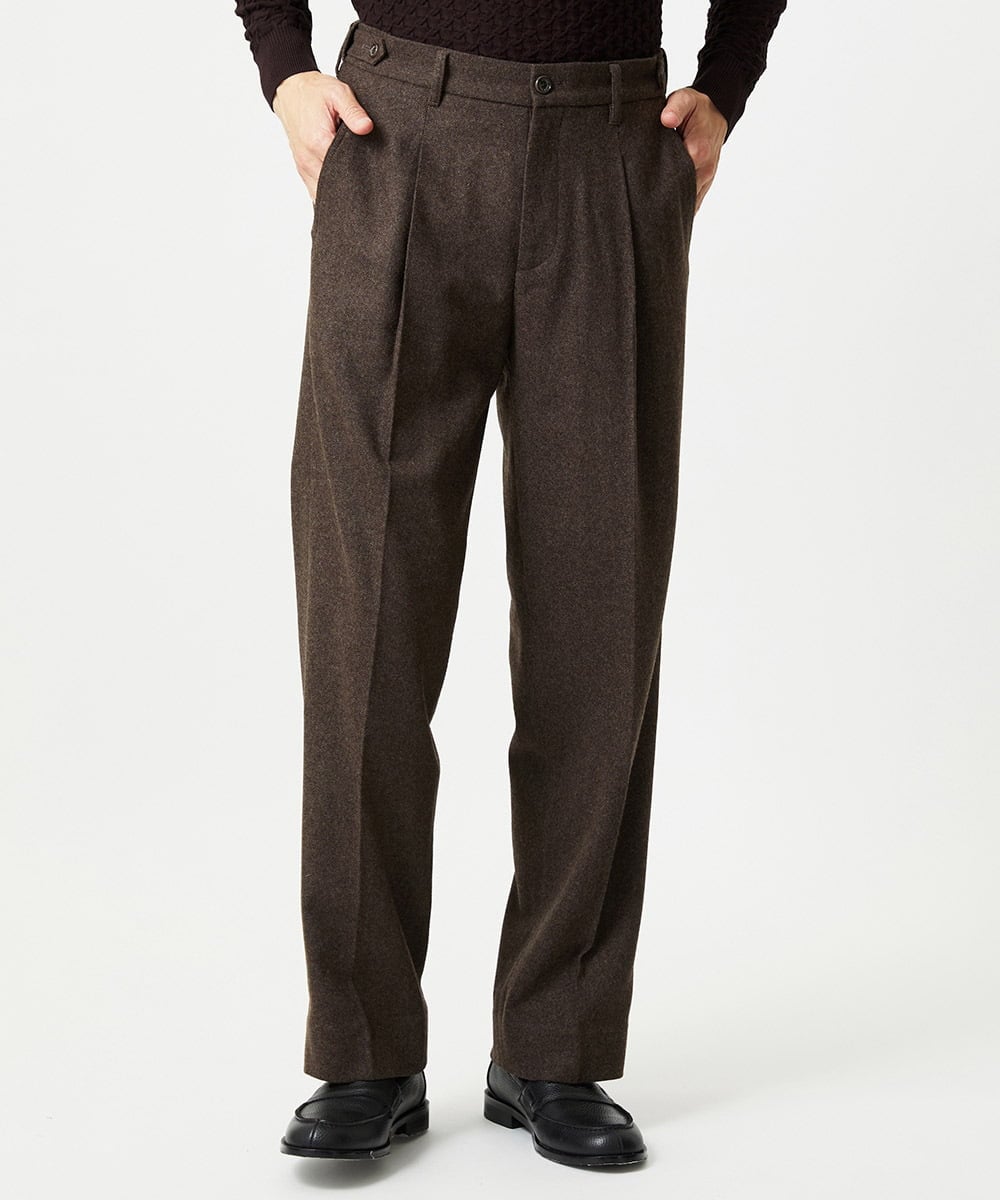 MNLCG60290 MICHEL KLEIN HOMME(ミッシェルクラン オム) ウールワイドスラックスパンツ ブラウン