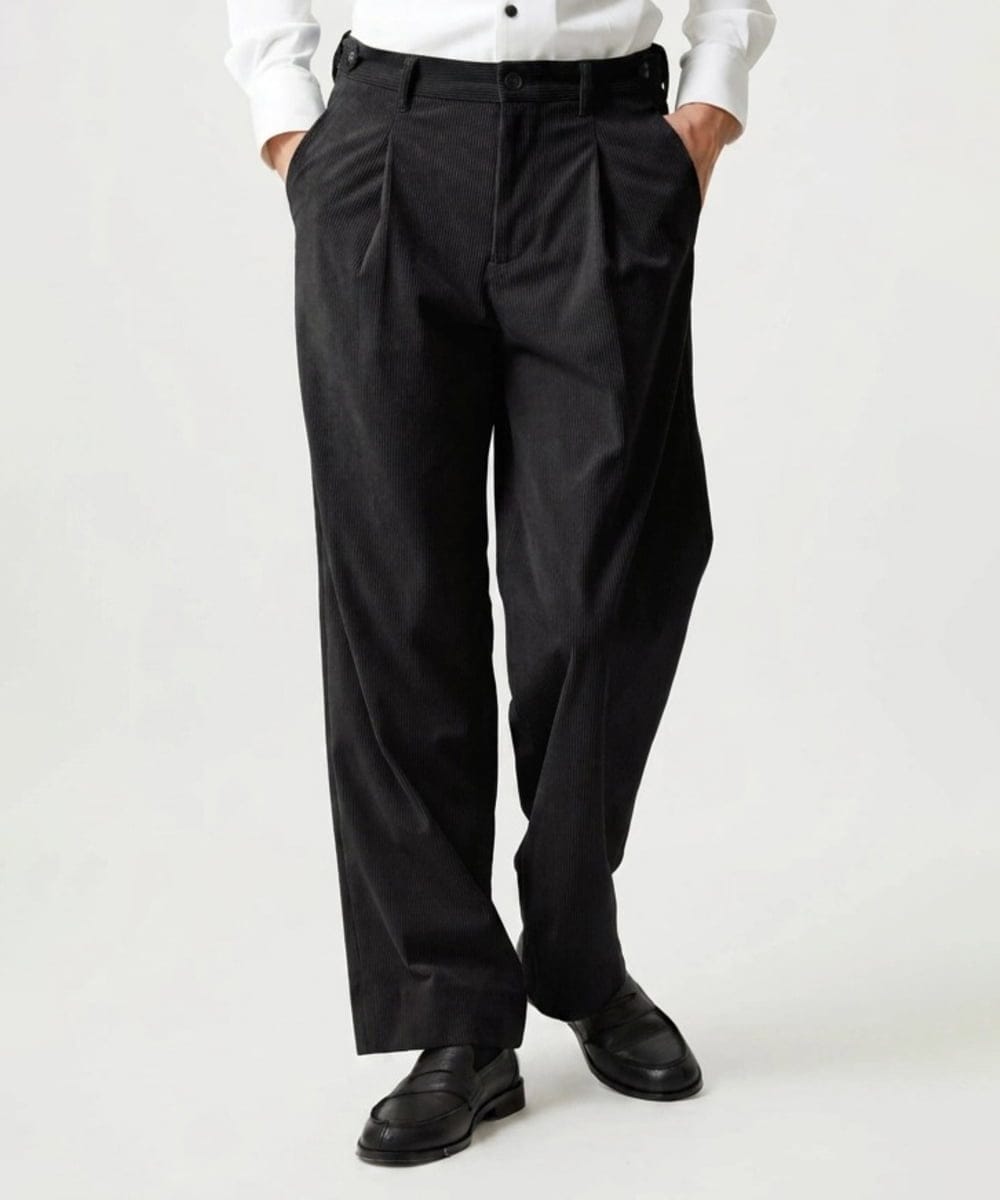 MNLCG62250 MICHEL KLEIN HOMME(ミッシェルクラン オム) 【セットアップ】コーデュロイスラックスワイドパンツ ブラック