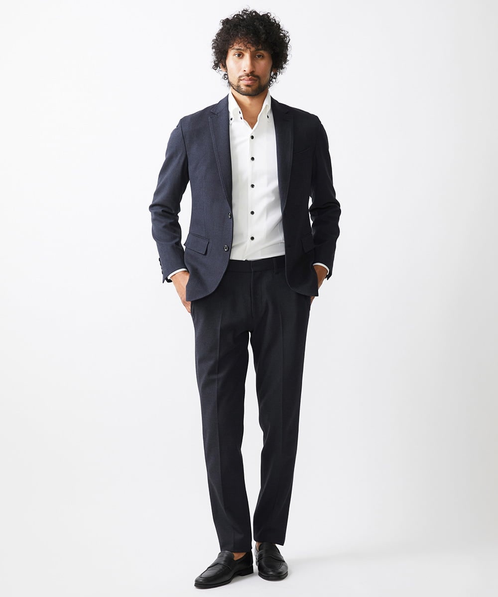 MNLDC09230 MICHEL KLEIN HOMME(ミッシェルクラン オム) ツイード調ストレッチスラックスパンツ セットアップ ネイビー