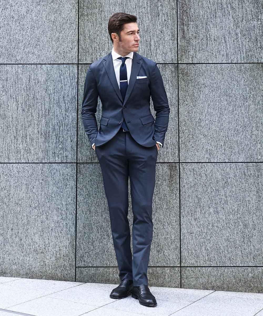 MNLGD04200 MICHEL KLEIN HOMME(ミッシェルクラン オム) 【セットアップ】ストレッチスラックスパンツ ネイビー