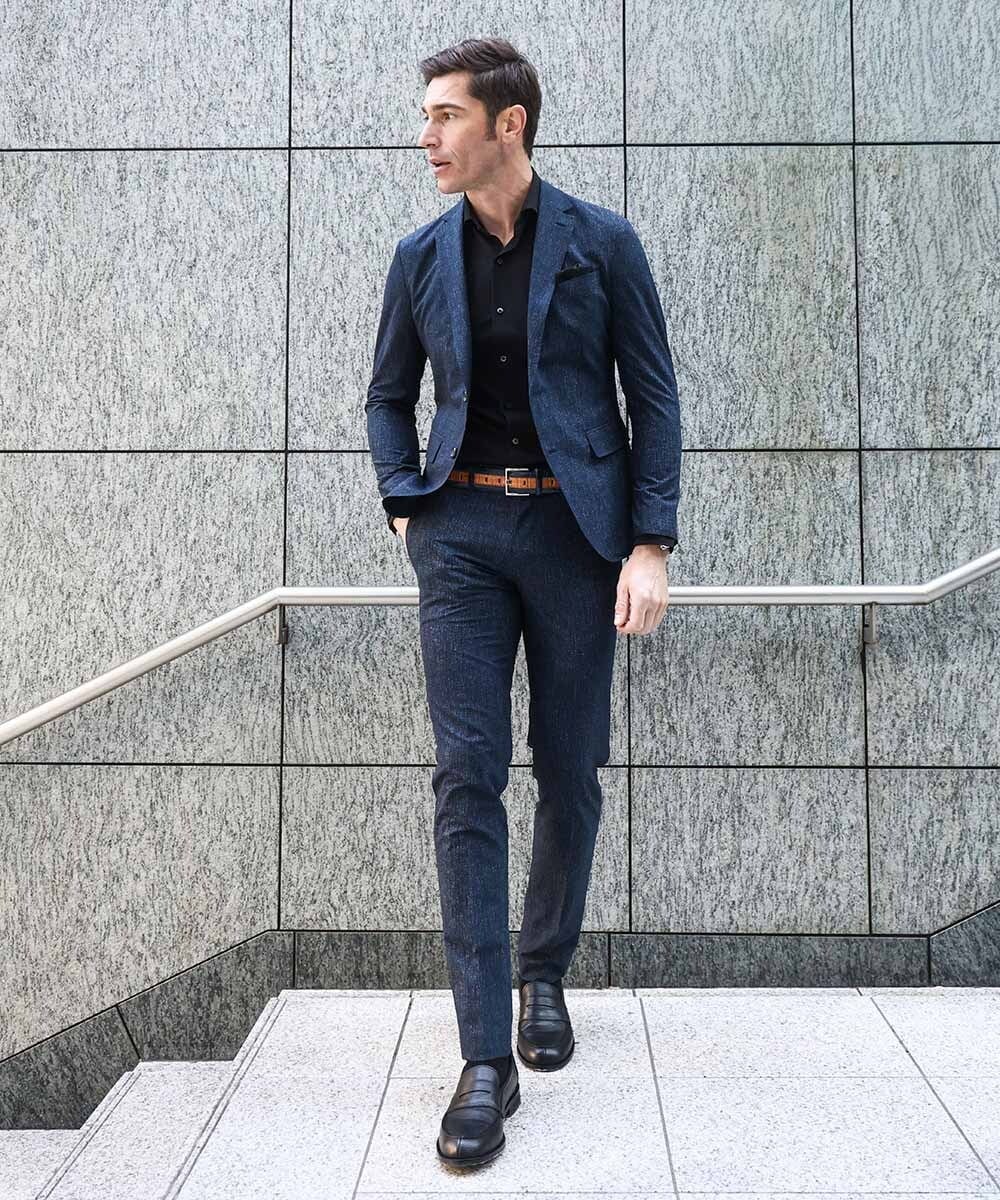 MNLGF06230 MICHEL KLEIN HOMME(ミッシェルクラン オム) 【セットアップ】メッシュプリントスラックスパンツ ネイビー