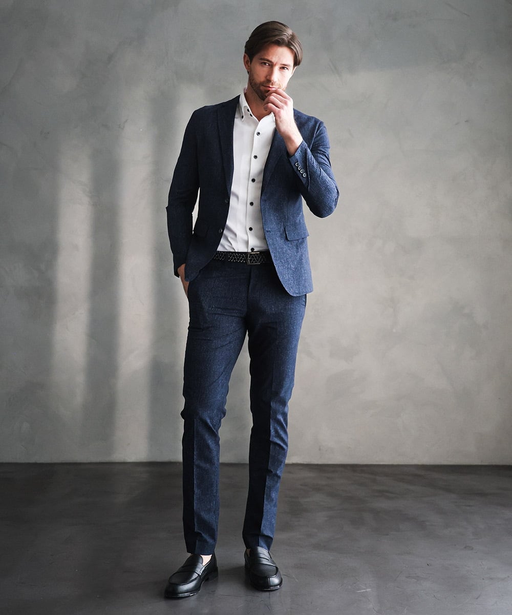 MNLGF06230 MICHEL KLEIN HOMME(ミッシェルクラン オム) 【セットアップ】メッシュプリントスラックスパンツ ネイビー