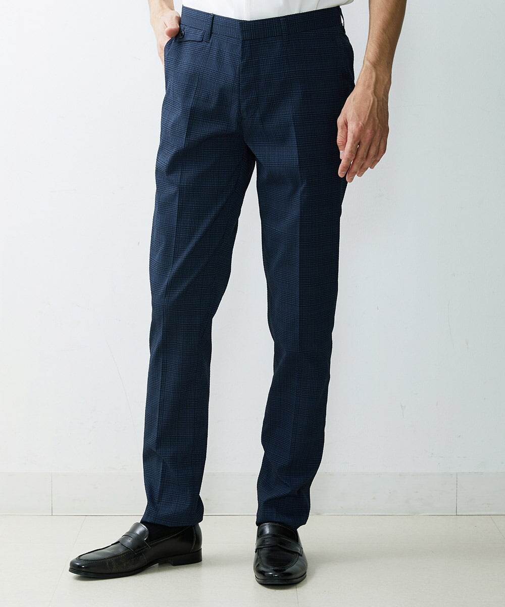 MNLGS03210 MICHEL KLEIN HOMME(ミッシェルクラン オム) チェック柄サッカースラックスパンツ ブルー(55)