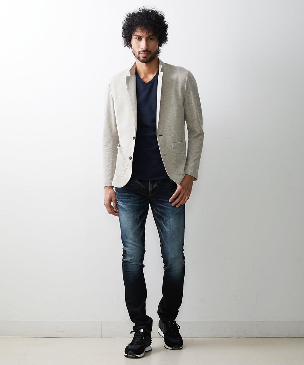 MNLGS29330 MICHEL KLEIN HOMME(ミッシェルクラン オム) 《日本製》ブラックコーティングデニムパンツ ネイビー