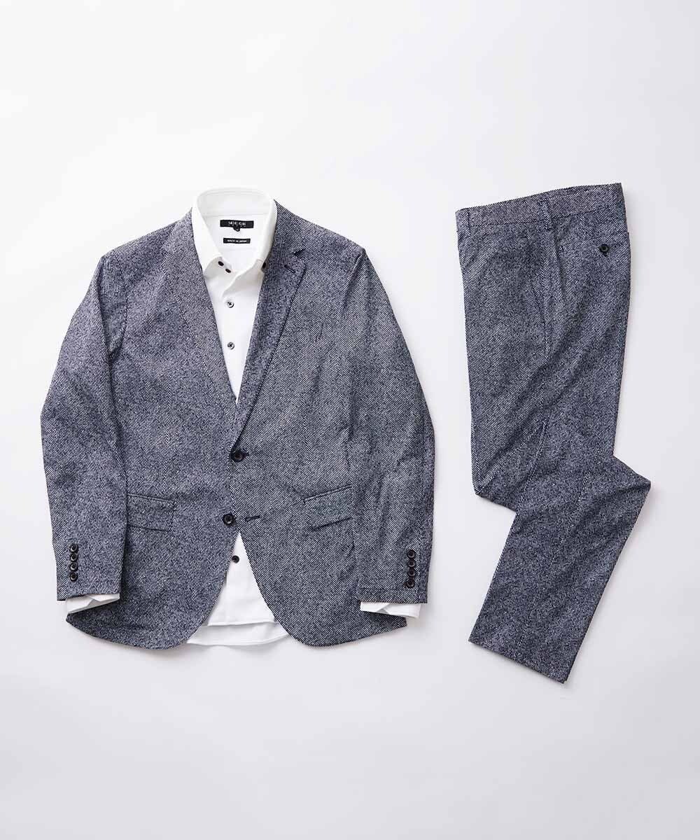 MNLGX06210 MICHEL KLEIN HOMME(ミッシェルクラン オム) 総柄メッシュスラックスパンツ セットアップ ブルー