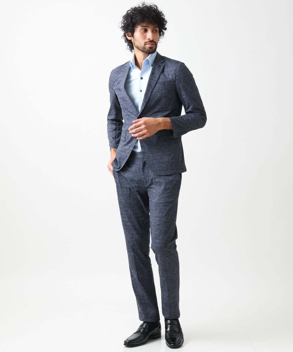 MNLGX06210 MICHEL KLEIN HOMME(ミッシェルクラン オム) 総柄メッシュスラックスパンツ セットアップ ネイビー