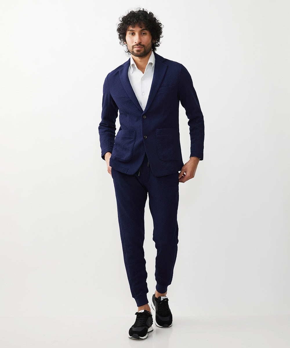 MNLGX59210 MICHEL KLEIN HOMME(ミッシェルクラン オム) ブランドロゴ刺繍入りニットパンツ セットアップ ネイビー