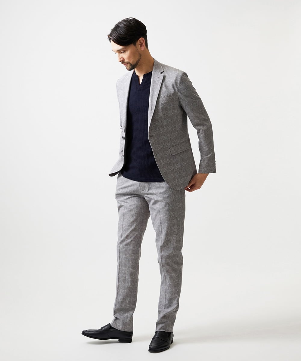 MNLHF08230 MICHEL KLEIN HOMME(ミッシェルクラン オム) 【セットアップ】グレンチェック柄スラックスパンツ グレー