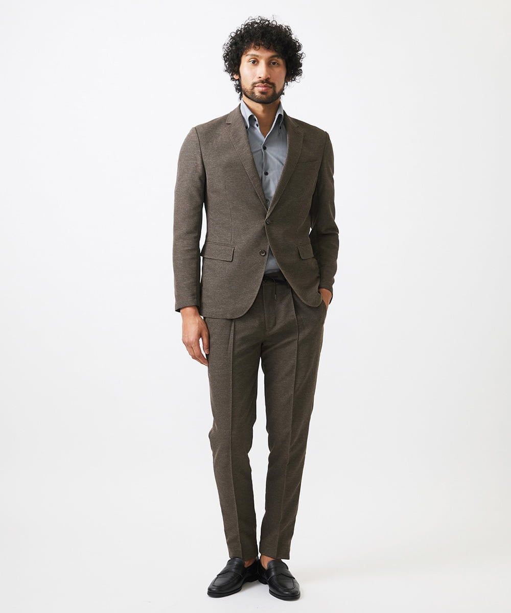 MNLJC07250 MICHEL KLEIN HOMME(ミッシェルクラン オム) カラミメッシュスラックスイージーパンツ　セットアップ ブラウン