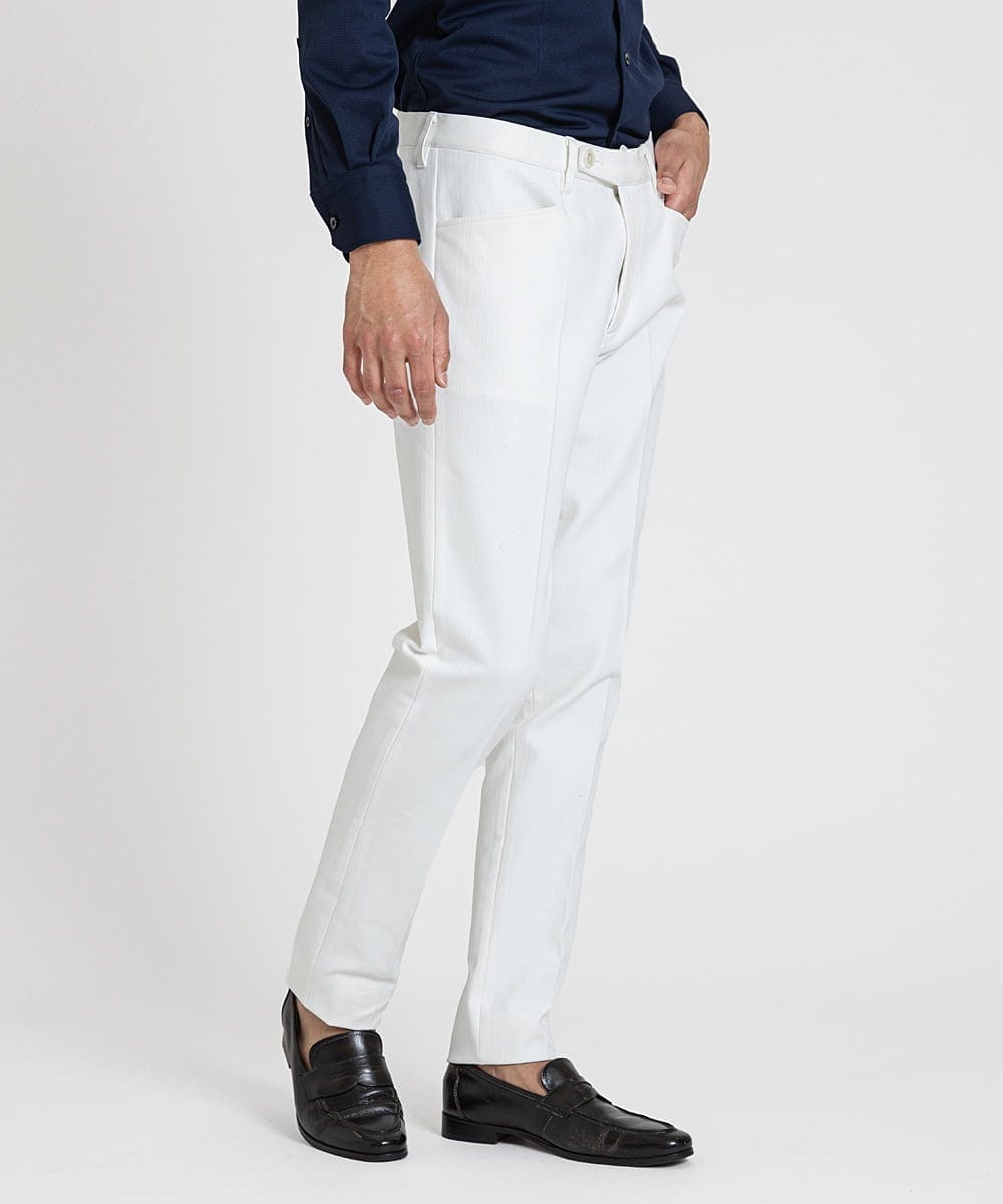 MNLTV51190 MICHEL KLEIN HOMME(ミッシェルクラン オム) ヘリンボンプレビアシャンブレースラックスパンツ 撥水 ホワイト