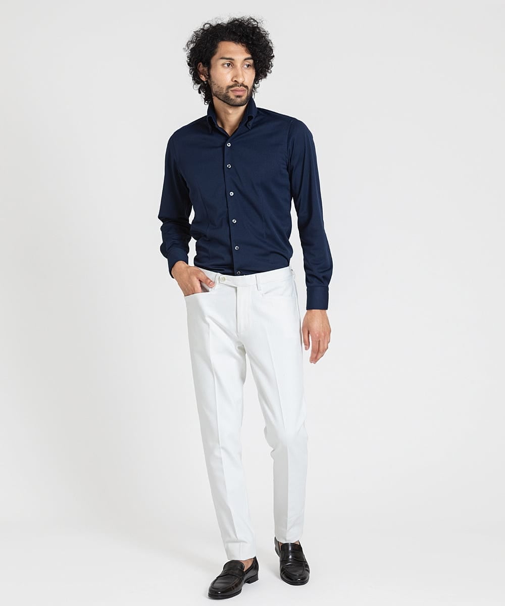 MNLTV51190 MICHEL KLEIN HOMME(ミッシェルクラン オム) ヘリンボンプレビアシャンブレースラックスパンツ 撥水 ホワイト