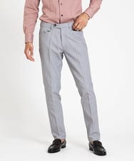 MNLTV51190 MICHEL KLEIN HOMME(ミッシェルクラン オム) ヘリンボンプレビアシャンブレースラックスパンツ 撥水 ライトグレー